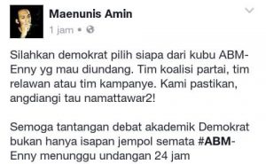 ABM-ENNY Tantang Balik Kubu Demokrat