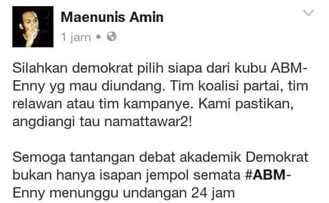 ABM-ENNY Tantang Balik Kubu Demokrat