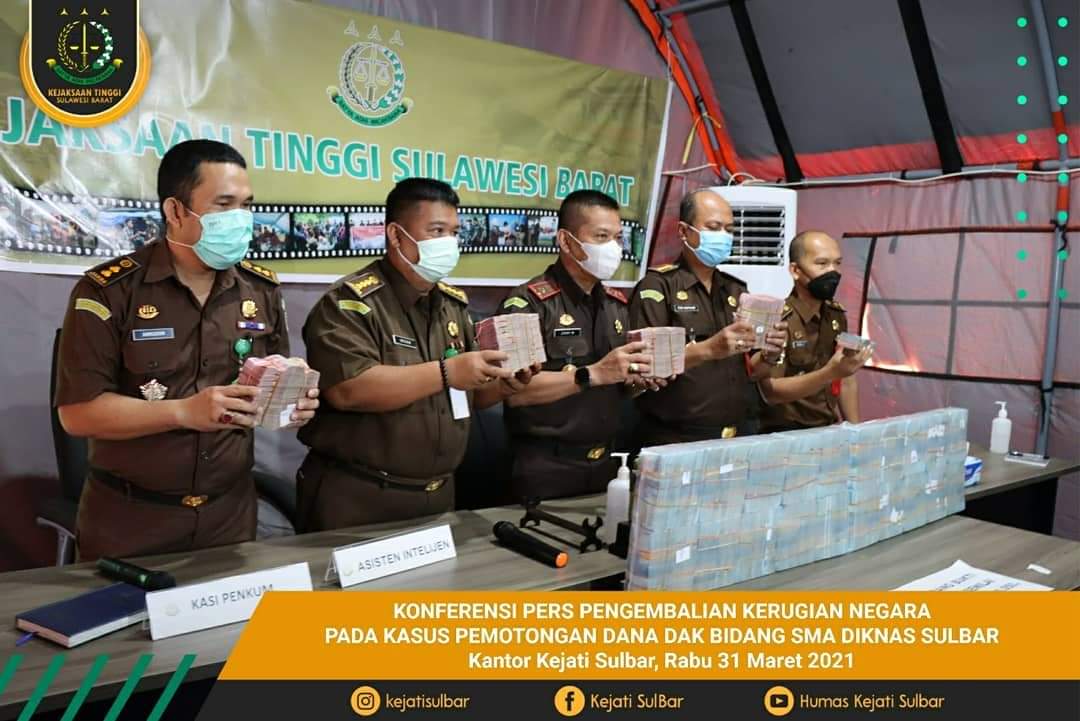 Kejati Sulbar Kembalikan Kerugian Negara Rp 1,4 miliar