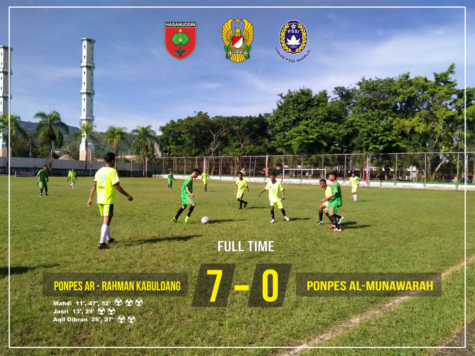 Hari ke 3 liga santri pondok pesantren Al Rahman Kabuloang mencukur lawannya pesantren Al Munawwarah dgn skor 7:0