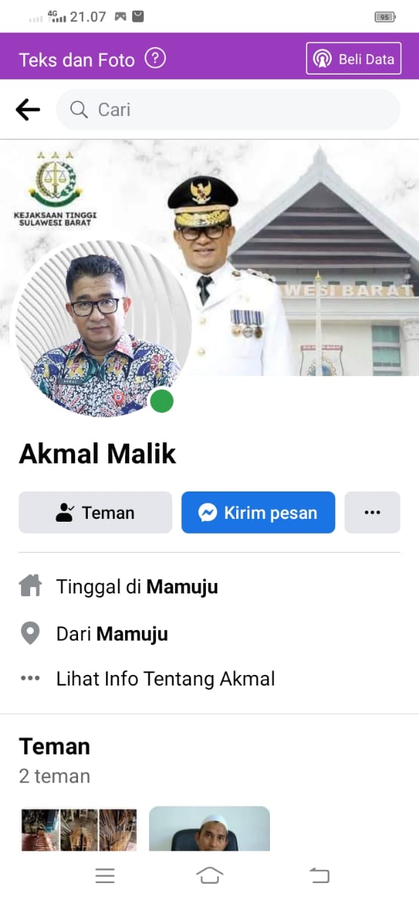 Akun FB Atasnamakan Pj Gubernur Sulbar Akmall Malik Dipastikan Palsu