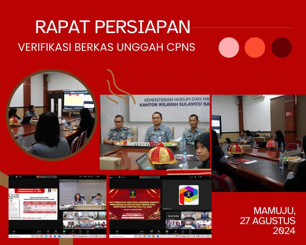 Kakanwil Kemenkumham Sulbar Hadiri Persiapan Verifikasi Dokumen Unggah Seleksi CPNS 2024 Kakanwil Kemenkumham Sulbar Hadiri Persiapan Verifikasi Dokumen Unggah Seleksi CPNS 2024