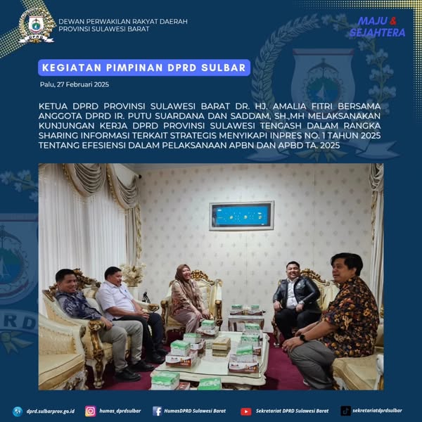 DPRD Sulbar Kunjungi DPRD Sulawesi Tengah